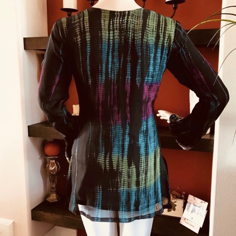 Handmade Silk Embroidered Tunic Blouse Colorful Boho Size Small Festival Artsy - Picture 6 of 12